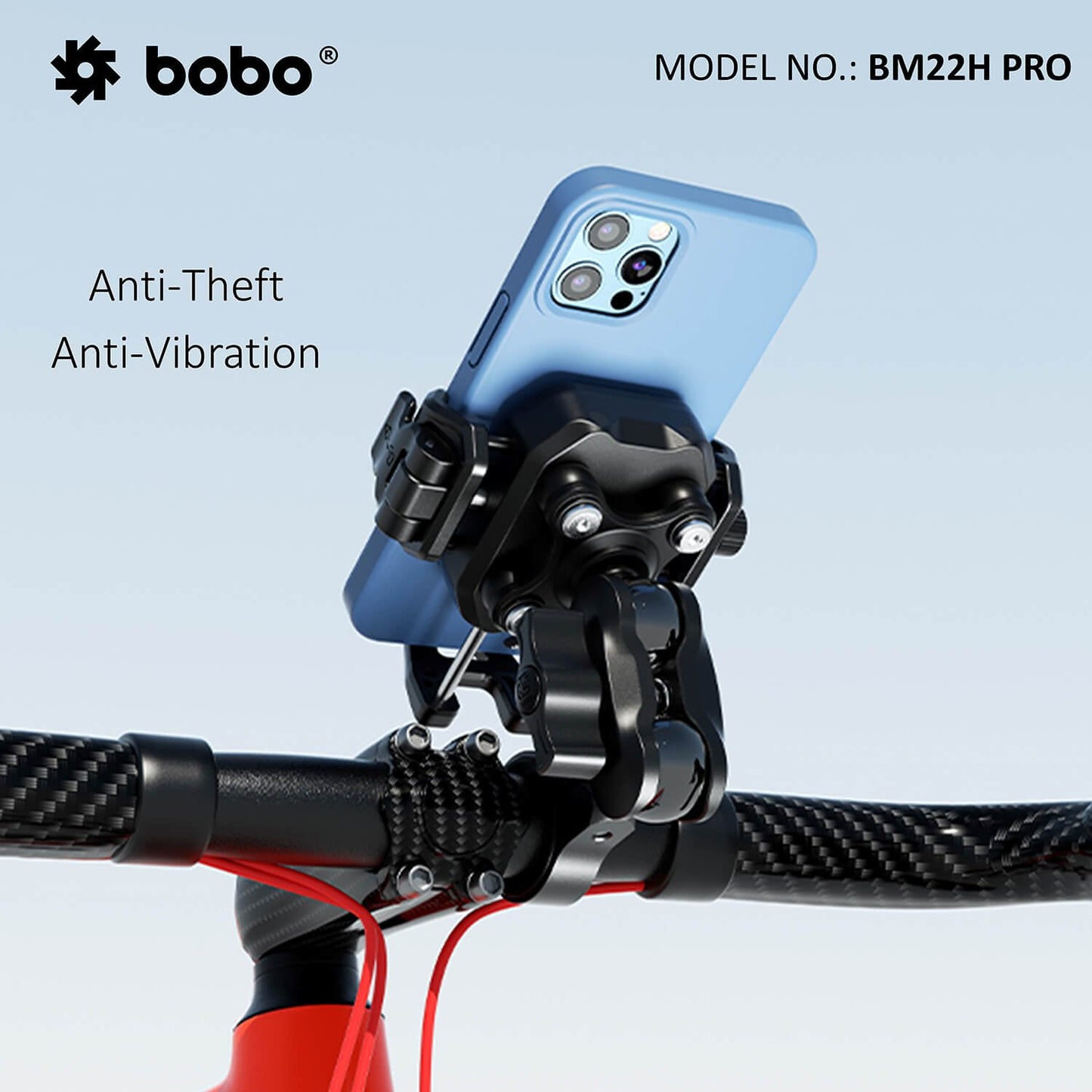 BOBO BM22H PRO Handlebar Mount Anti-Vibration Anti-Theft Bike / Cycle Phone Holder Motorcycle Mobile Mount-BB-BM-022-111001