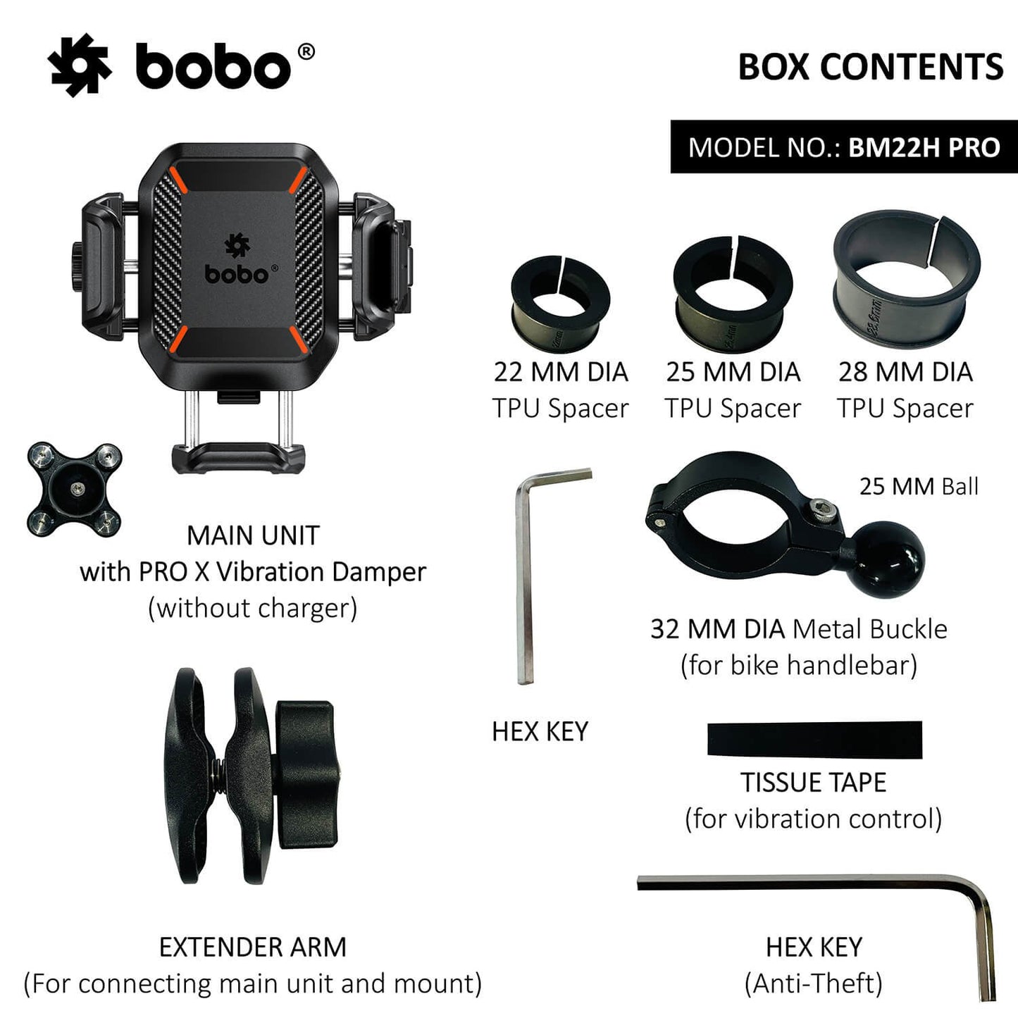 BOBO BM22H PRO Handlebar Mount Anti-Vibration Anti-Theft Bike / Cycle Phone Holder Motorcycle Mobile Mount-BB-BM-022-111001