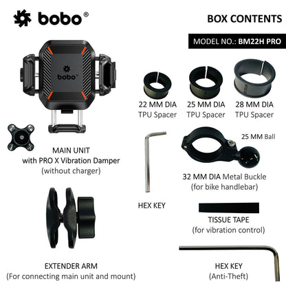 BOBO BM22M PRO Mirror Mount Anti-Vibration Anti-Theft Bike / Cycle Phone Holder Motorcycle Mobile Mount (BB-BM-022-112001)