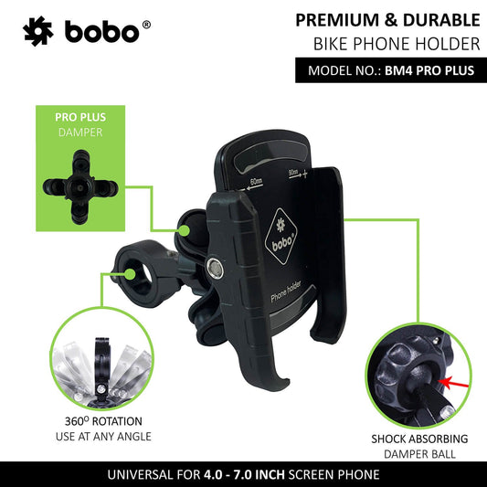 BOBO BM4 Pro Plus Jaw-Grip Bike Phone Holder with Pro Plus Vibration Damper Motorcycle Mobile Mount-BB-BM-004-021001