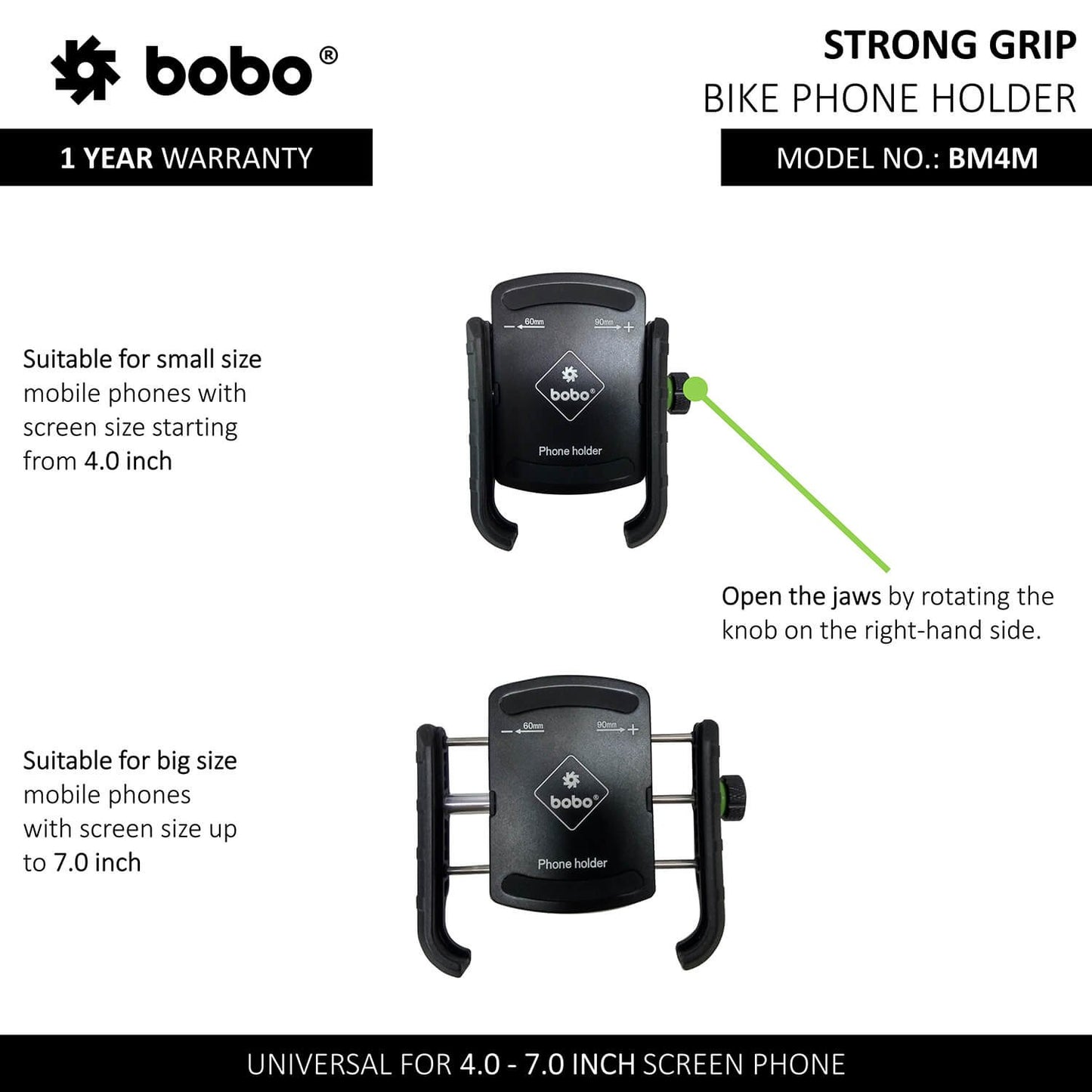 BOBO BM4M Jaw-Grip Bike / Cycle Phone Holder Motorcycle Mobile Mount-BB-BM-004-102001
