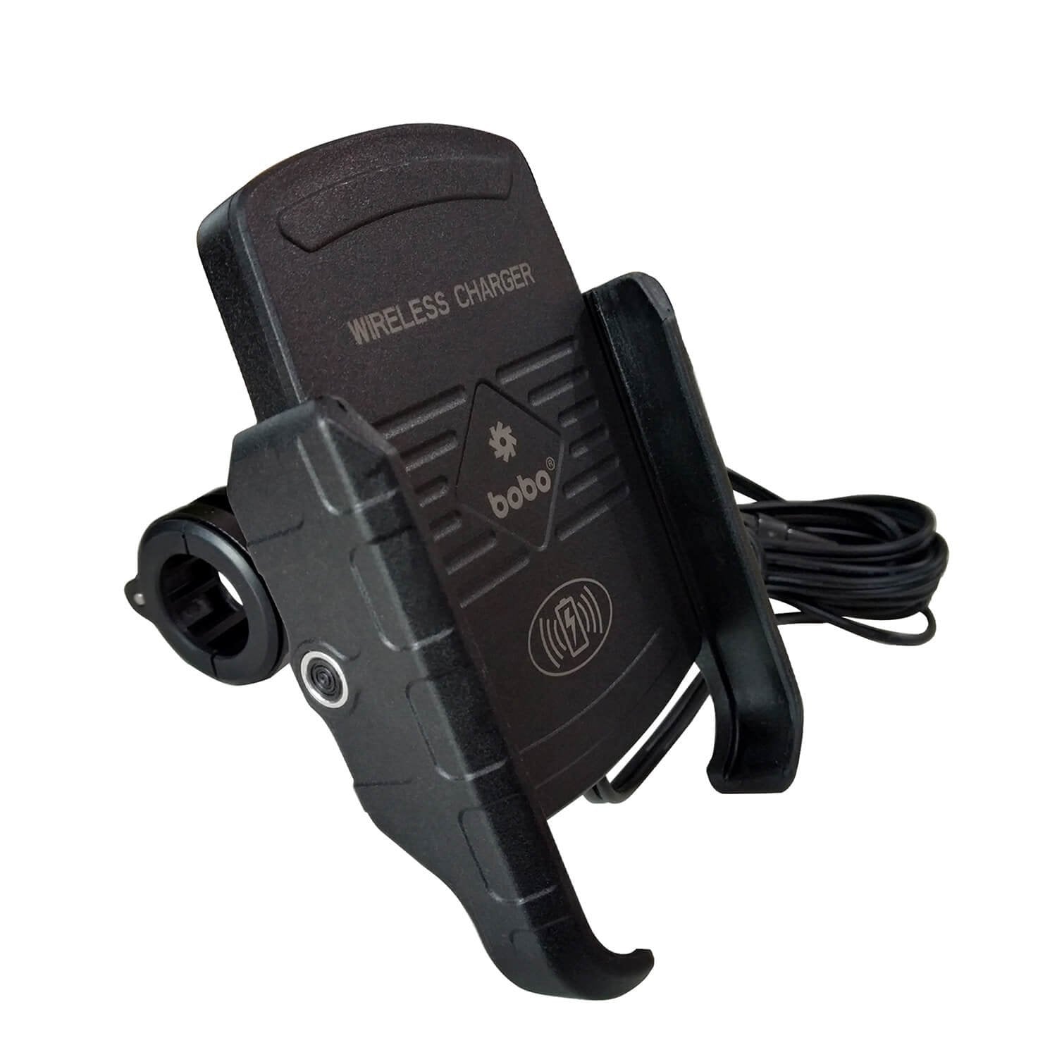 BOBO BM6 Jaw-Grip Bike Phone Holder (with Fast 15W Wireless Charger) Motorcycle Mobile Mount (Black)-BB-BM-006-001001