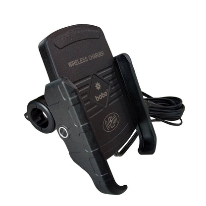 BOBO BM6 Jaw-Grip Bike Phone Holder (with Fast 15W Wireless Charger) Motorcycle Mobile Mount (Black)-BB-BM-006-001001