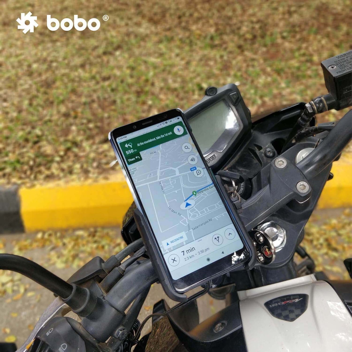 BOBO BM6 Jaw-Grip Bike Phone Holder (with Fast 15W Wireless Charger) Motorcycle Mobile Mount (Blue)- BB-BM-006-001003