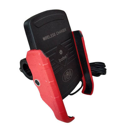 BOBO BM6 Jaw-Grip Bike Phone Holder (with Fast 15W Wireless Charger) Motorcycle Mobile Mount (Red)- BB-BM-006-001002