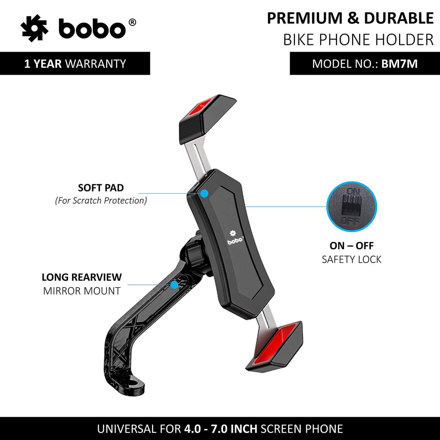 BOBO BM7 Diagonal-Grip Bike / Cycle Phone Holder Motorcycle Mobile Mount-BB-BM-007-102001