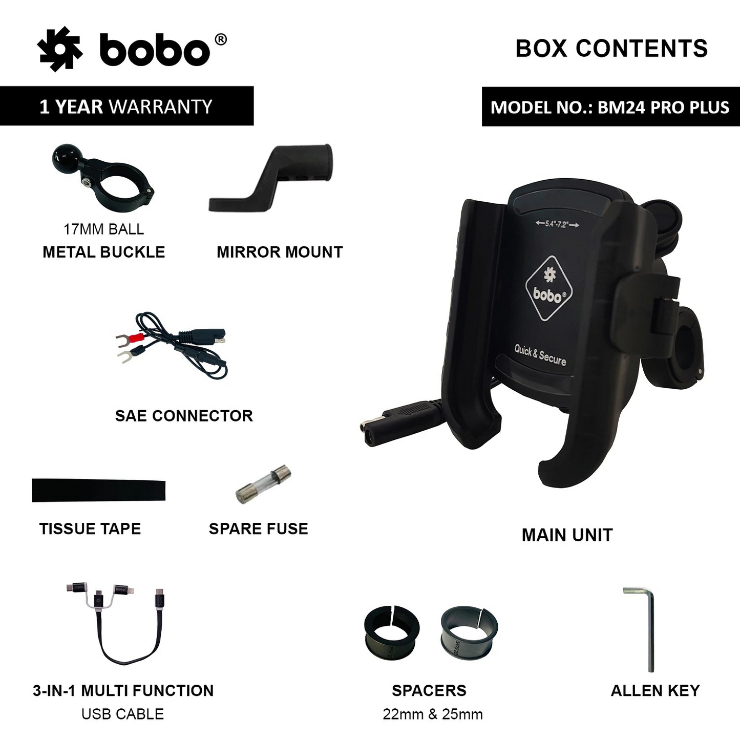 BOBO BM24 PRO PLUS Quick Release Bike Phone Holder with 36W USB-C Charger