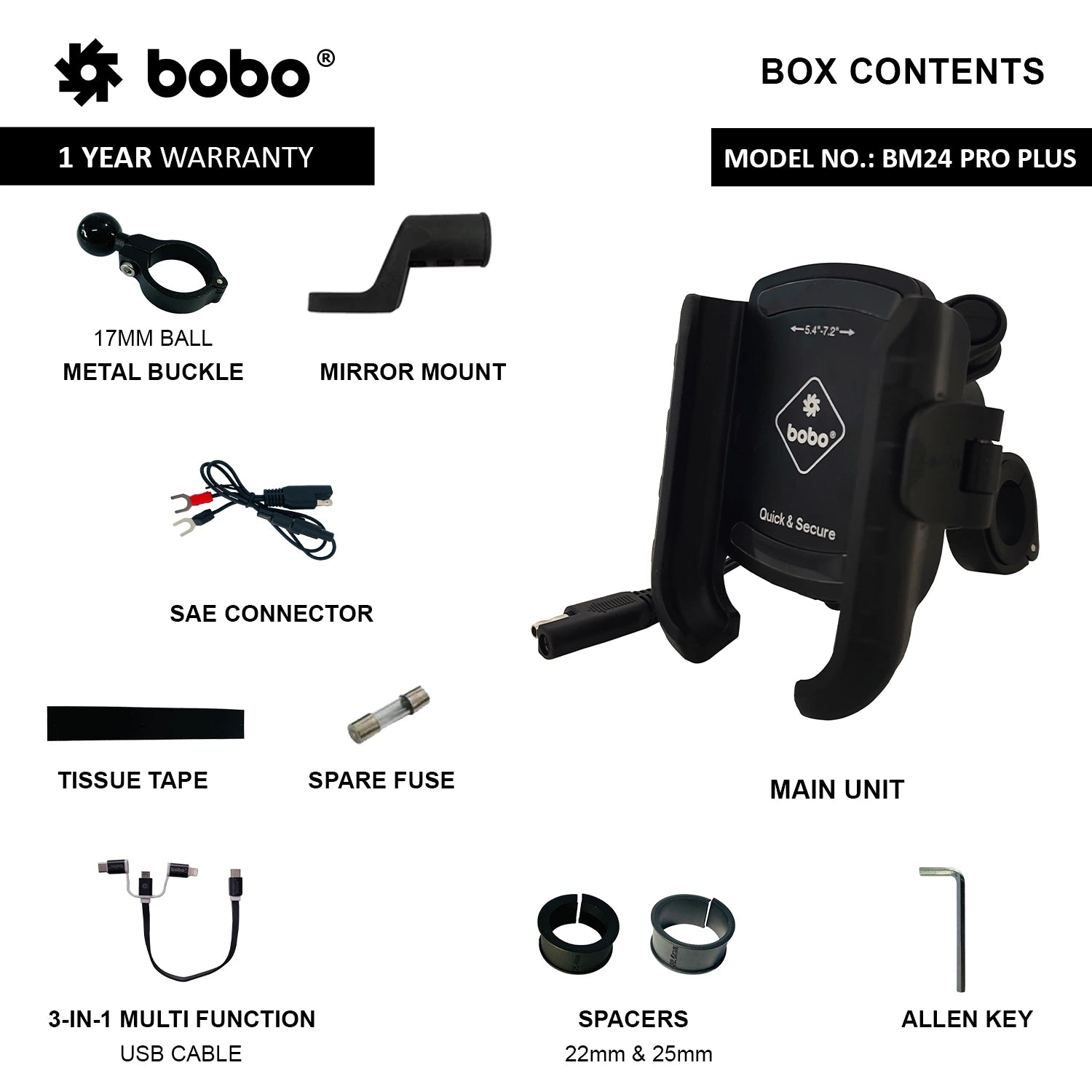 BOBO BM24 PRO PLUS Quick Release Bike Phone Holder with 36W USB-C Charger
