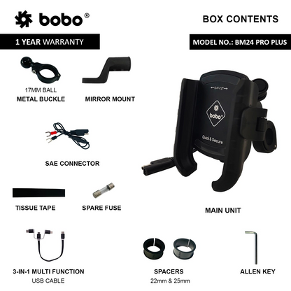 BOBO BM24 PRO PLUS Quick Release Bike Phone Holder with 36W USB-C Charger