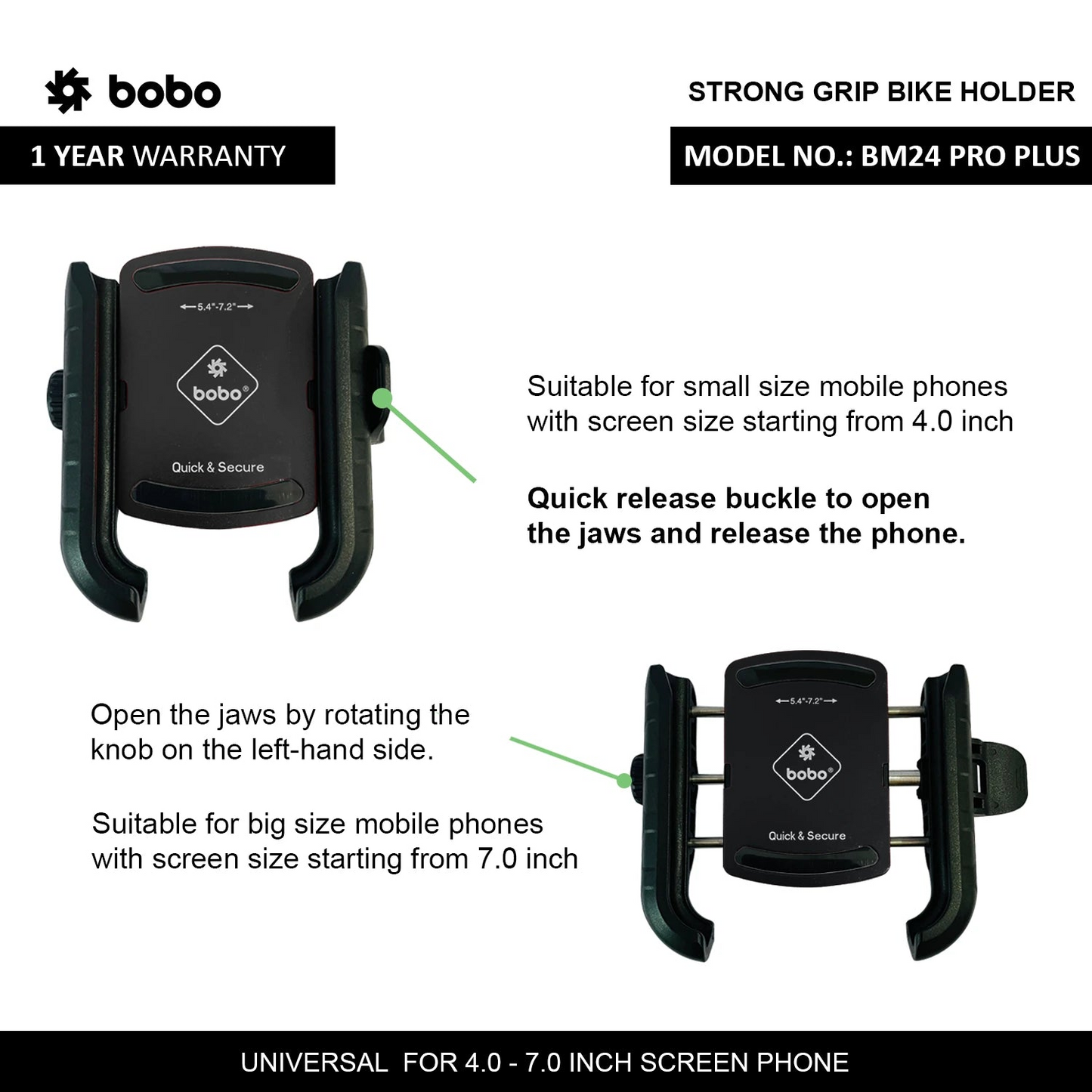BOBO BM24 PRO PLUS Quick Release Bike Phone Holder with 36W USB-C Charger