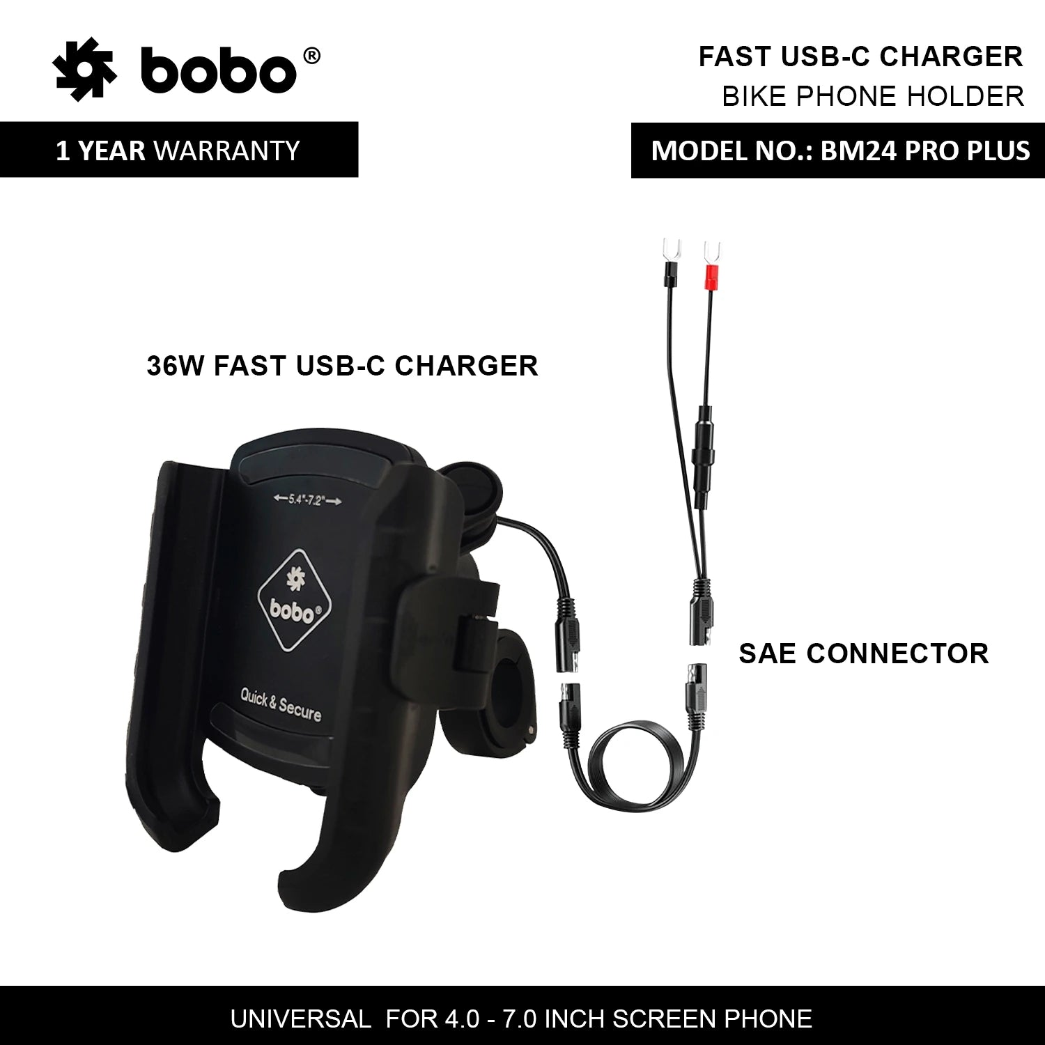 BOBO BM24 PRO PLUS Quick Release Bike Phone Holder with 36W USB-C Charger