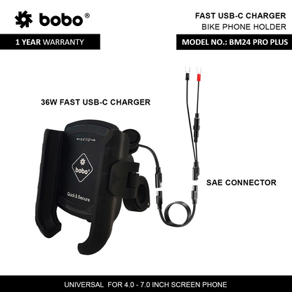 BOBO BM24 PRO PLUS Quick Release Bike Phone Holder with 36W USB-C Charger