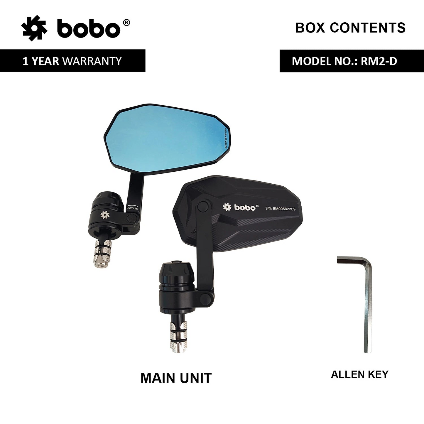 BOBO RM2-D Anti-Glare Anti-Fog Bike Bar End Mirror