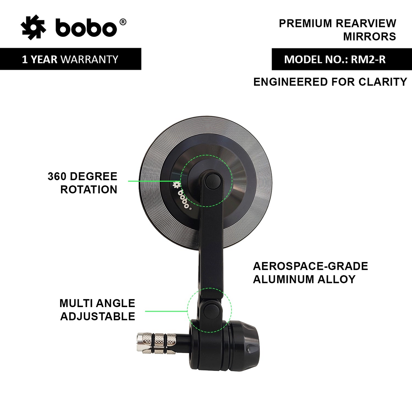 BOBO RM2-R Anti-Glare Anti-Fog Bike Bar End Mirror