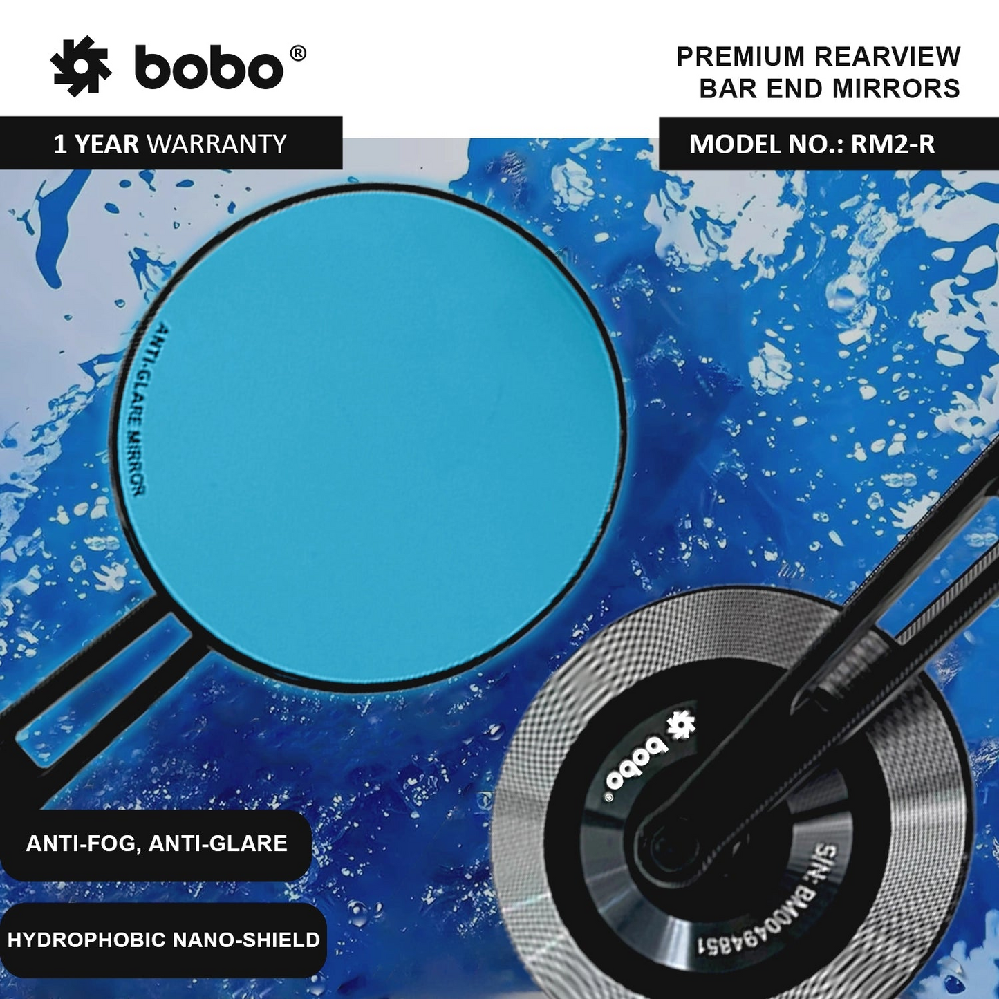 BOBO RM2-R Anti-Glare Anti-Fog Bike Bar End Mirror