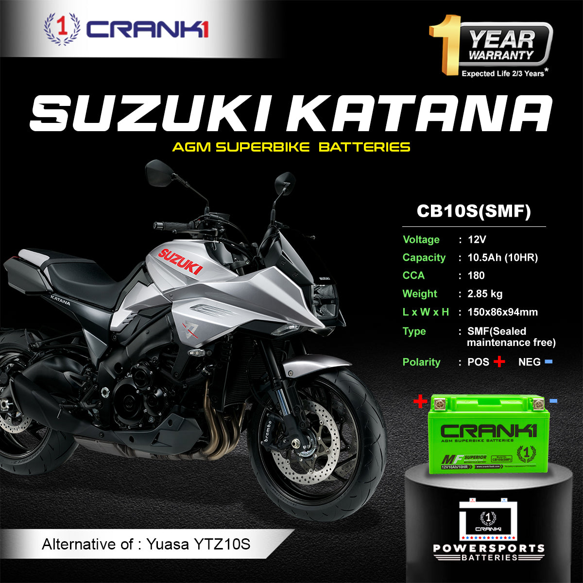 Battery For Suzuki Katana - CB10S - Factory Activated-CRANK1