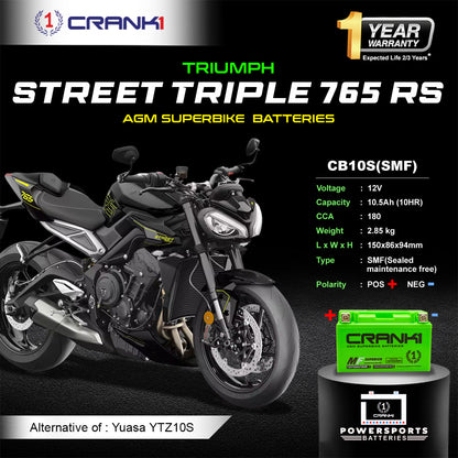 Battery For Triumph Street Triple 765 RS (2021 Onwards) - CB10S - Factory Activated - CRANK1
