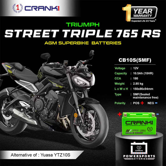 Battery For Triumph Street Triple 765 RS (2021 Onwards) - CB10S - Factory Activated - CRANK1