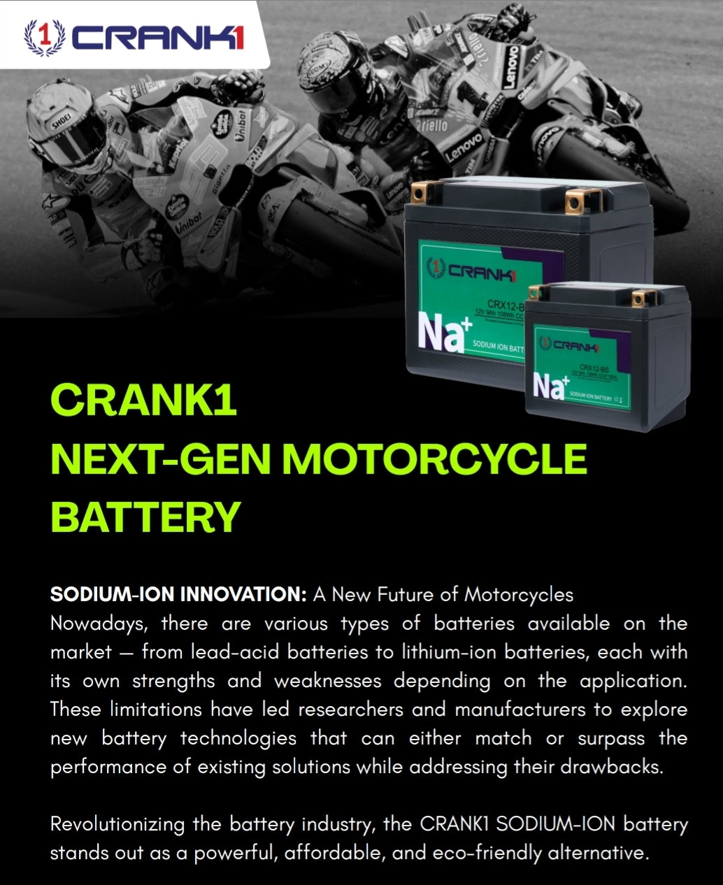 Battery For Triumph Tiger 800 XCX (2015-2020) - CRX16-BS - Sodium-Ion - Factory Activated - CRANK1