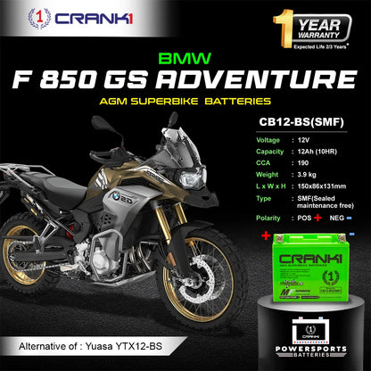 Battery For BMW F 850 GS Adventure (2019-2025) - CB12-BS - Factory Activated - CRANK1