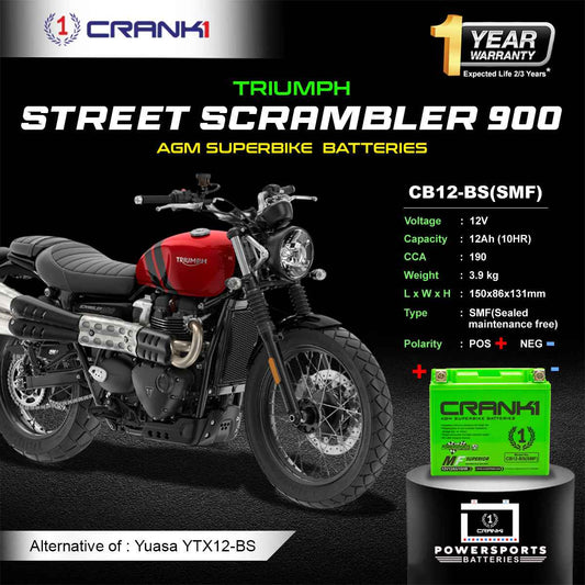 Battery For Triumph Street Scrambler 900 (2018) - CB12-BS - Factory Activated - CRANK1
