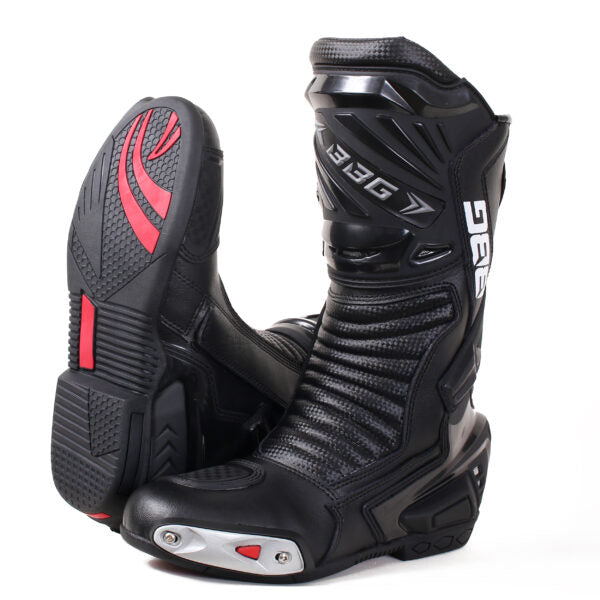 Black Racing Calf Boots - Biking Brotherhood - Riders Junction