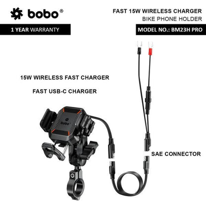 BOBO BM23H PRO Handlebar Mount Anti-Vibration Anti-Theft and 15W Wireless / 36W USB-C Charger