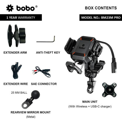 BOBO BM23M PRO Rearview Mirror Mount Anti-Vibration Anti-Theft and 15W Wireless / 36W USB-C Charger