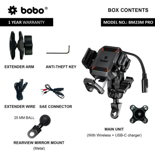 BOBO BM23M PRO Rearview Mirror Mount Anti-Vibration Anti-Theft and 15W Wireless / 36W USB-C Charger