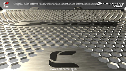 Brushed Aluminum Radiator Guard for Dominar 400 (All Years) - Carbon Racing - Riders Junction