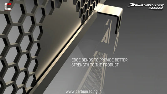 Brushed Aluminum Radiator Guard for Dominar 400 (All Years) - Carbon Racing - Riders Junction