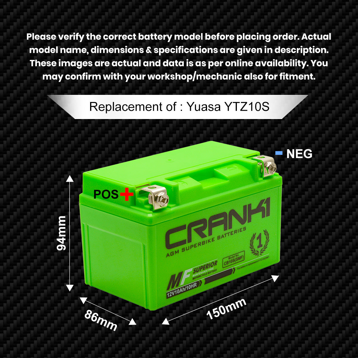 Crank1 Battery For Honda CBR1000RR (2004-2007) - CB10S - Factory Activated