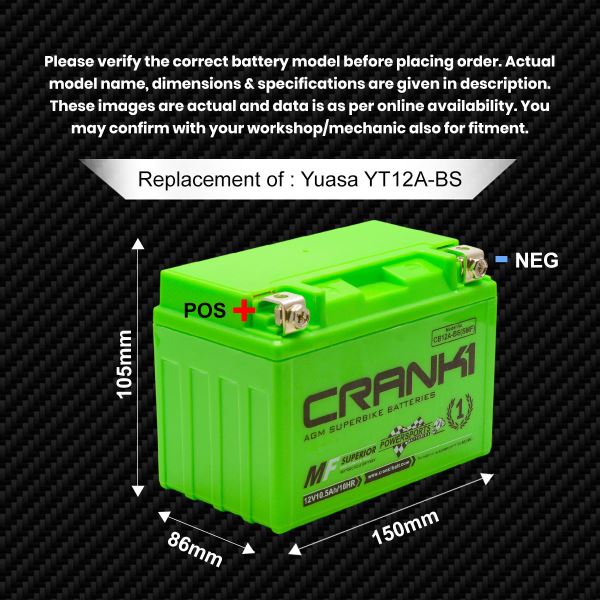Crank1 Battery For Triumph Thruxton 1200 - CB12-BS - Factory Activated