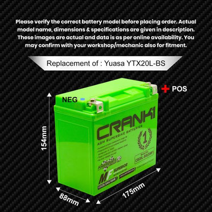 Crank1 Battery For Triumph Rocket 3 Storm (2012-2018) - CB20L-BS - Factory Activated
