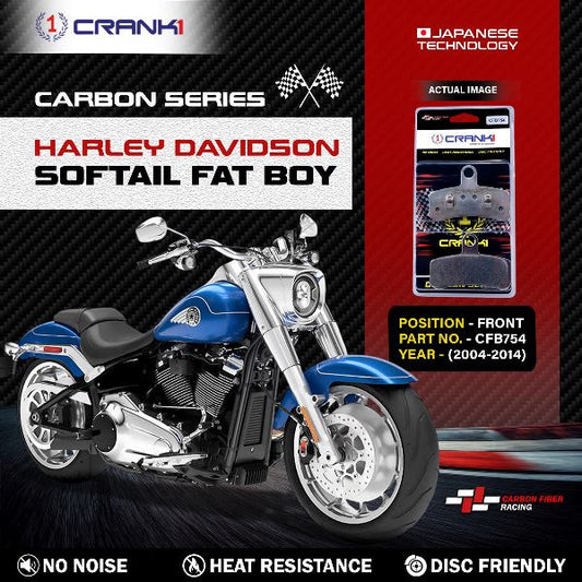 CRANK1-Carbon Brake Pads Front Harley Davidson Softail Fat Boy (2004-2014)- CFB754 (2 Sets Required)