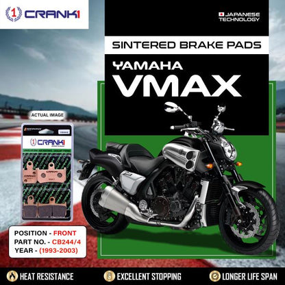 CRANK1 Brake Pads Front For Yamaha Vmax (1993-2003)- Fully Sintered - CB2444-2 Set