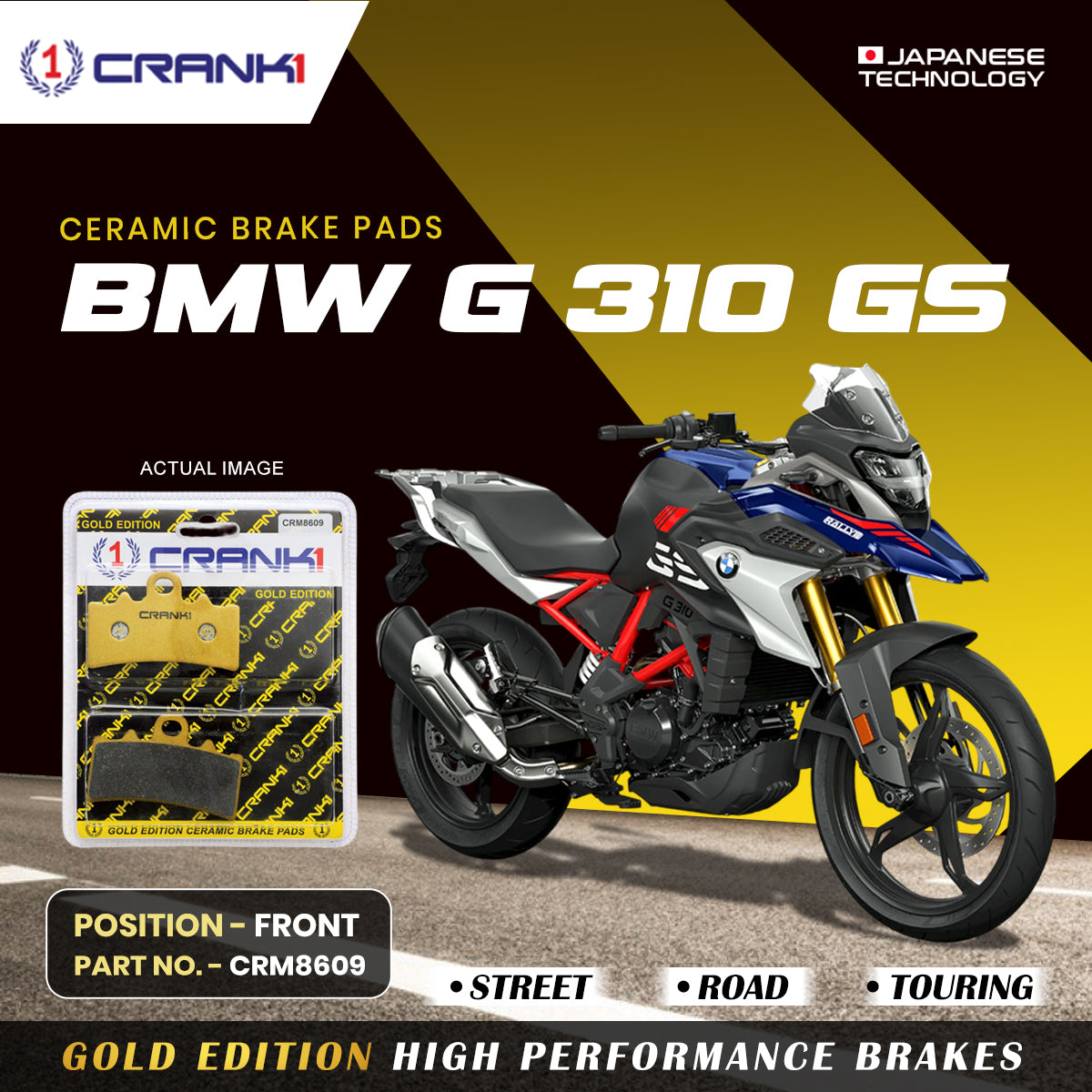 CRANK1 Brake Pad For Front BMW G310 GS-CRM8609