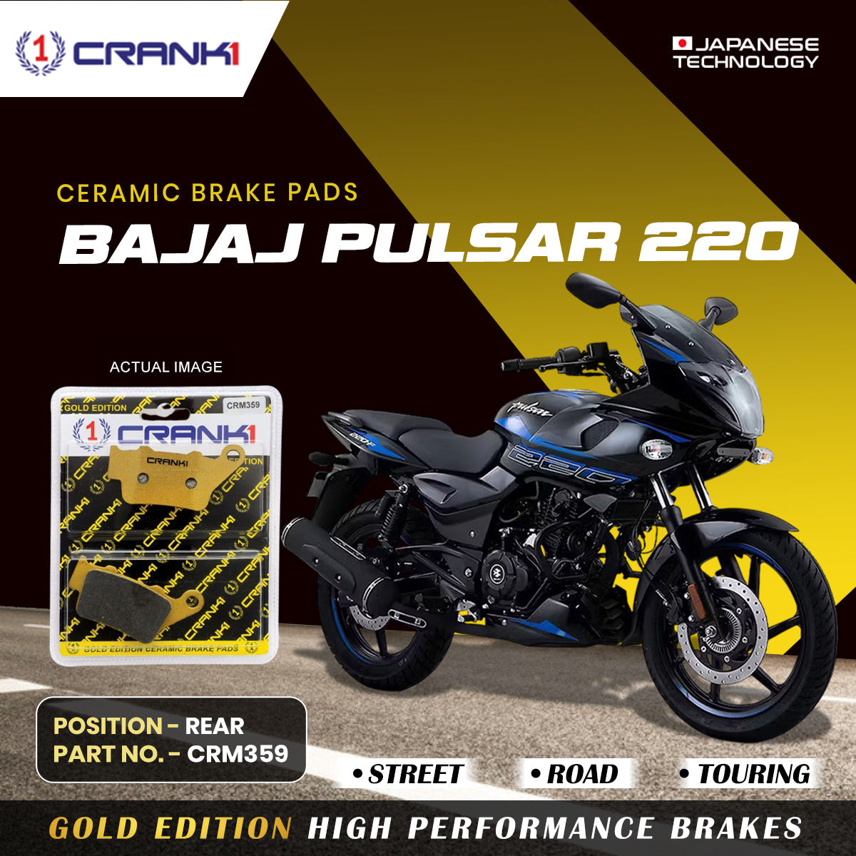 CRANK1 Brake Pad For Rear Bajaj Pulsar 220-CRM359