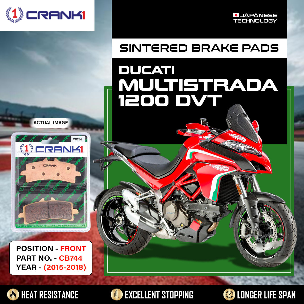 CRANK1 Brake Pads Front Ducati Multistrada 1200 DVT 2015-2018-CB744-2 Set