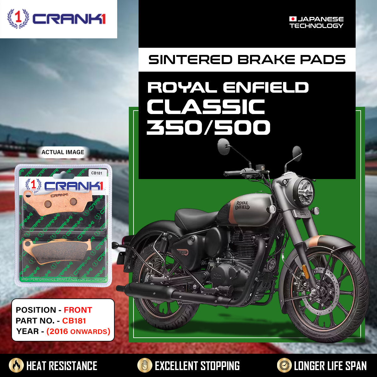 CRANK1 Brake Pads Front Royal Enfield Classic 350500-2016 Onwards-CB181