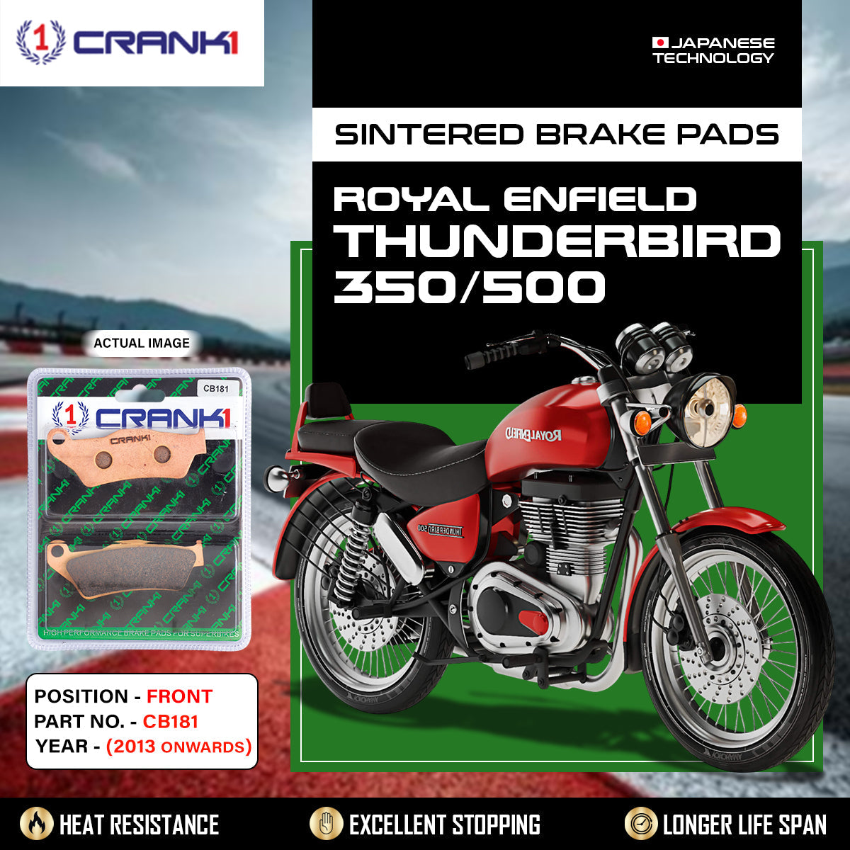 CRANK1 Brake Pads Front Royal Enfield Thunderbird 350500 2013 Onwards-CB181