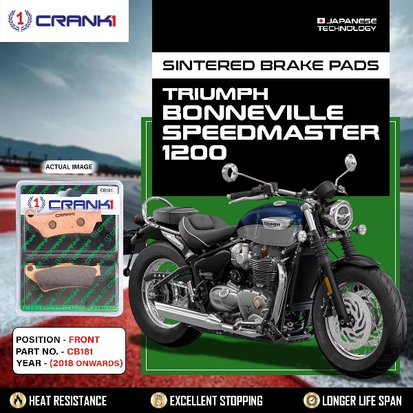 CRANK1 Brake Pads Front Triumph Bonneville Speedmaster 1200 (2018 Onwards) -CB181-2 Sets