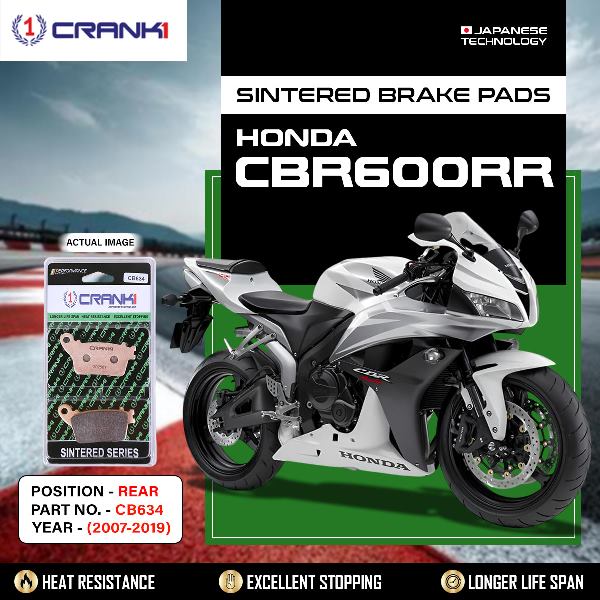 CRANK1 Brake Pads Rear-Honda CBR 600RR 2007 to 2019-CB634