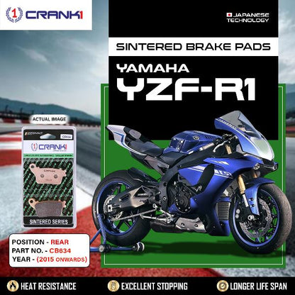 CRANK1 Brake Pads Rear-Yamaha YZF R1 – 2015 Onward-CB634