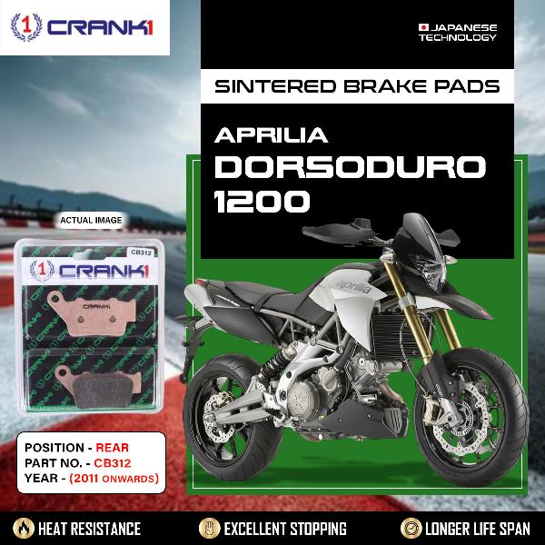 CRANK1 Brake Pads Rear Aprilia Dorsoduro 1200 2011 Onwards-CB312