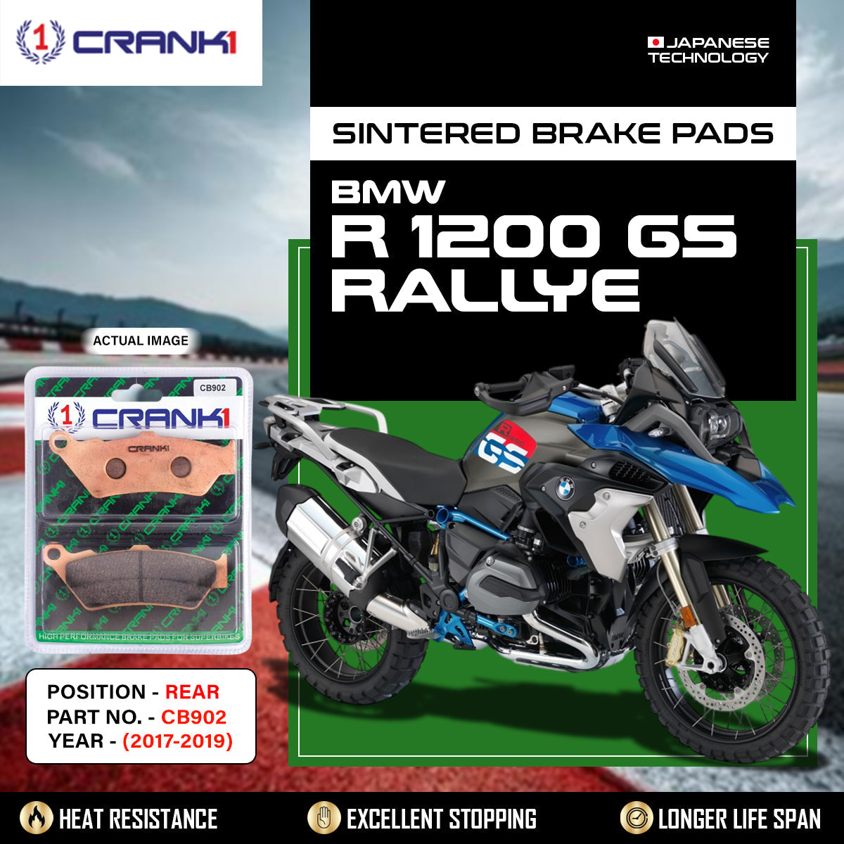 CRANK1 Brake Pads Rear BMW R1200 GS Rallye 2017-2019-CB902