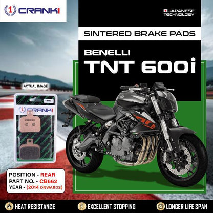 CRANK1 Brake Pads Rear Benelli TNT 600i 2014 Onwards-CB662