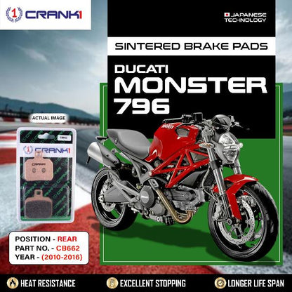 CRANK1 Brake Pads Rear Ducati Monster 796 2010-2016-CB662