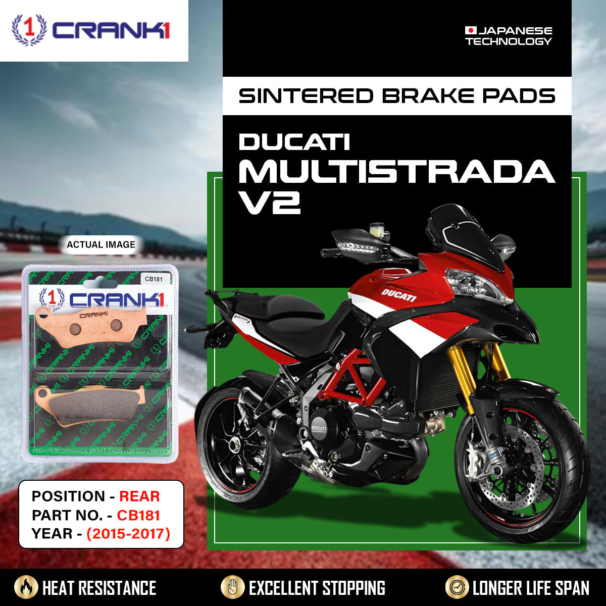 CRANK1 Brake Pads Rear Ducati Multistrada 1200 2015 to 17-CB181