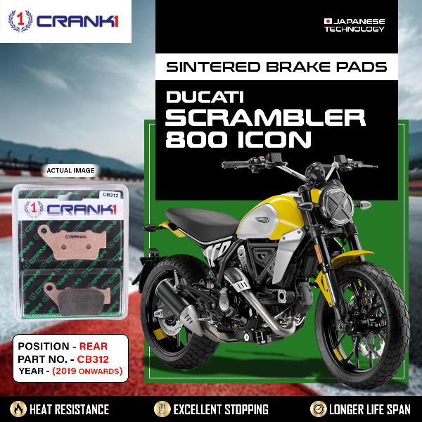 CRANK1 Brake Pads Rear Ducati Scrambler 800 Icon (2023 Onwards) -CB312